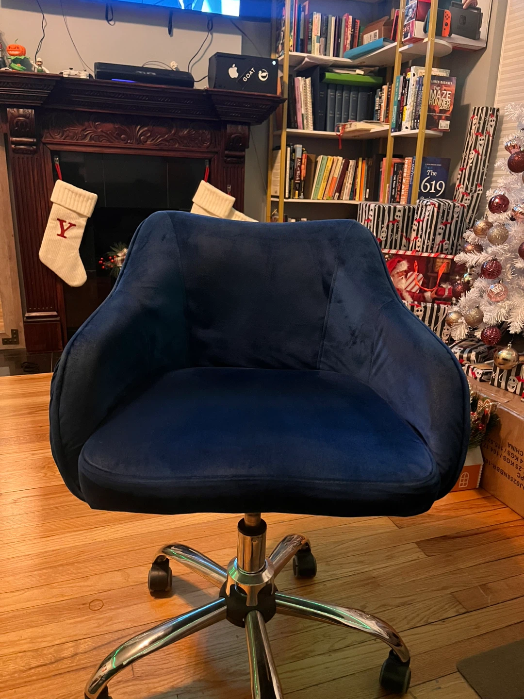 Navy Blue Velvet Swivel Desk Chair