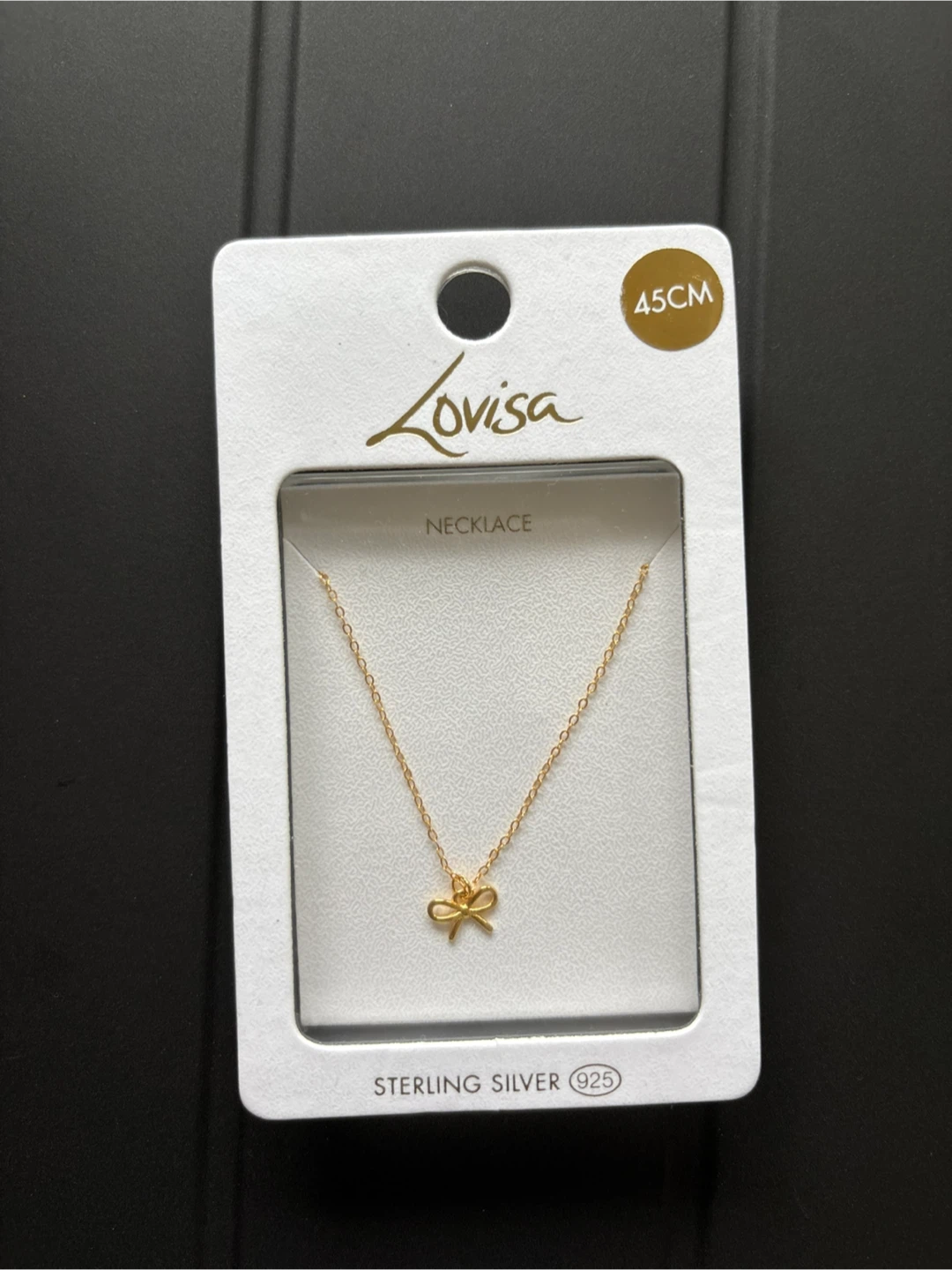 Gold Bow Necklace - 45cm - sterling silver -New