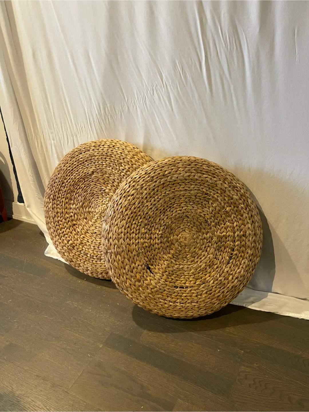 $30/each x 2 - Water Hyacinth Woven Pouf Ottoman Floor Seat