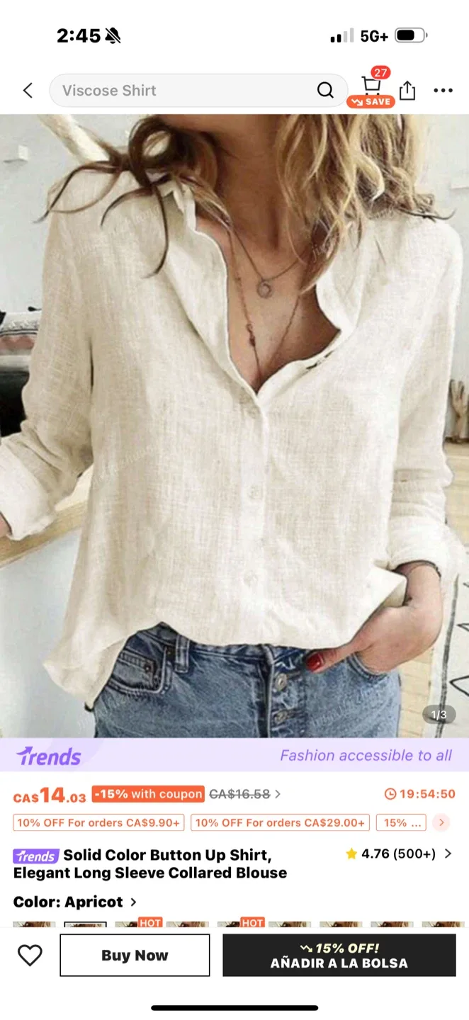 Elegant Long Sleeve Collared Blouse - Apricot