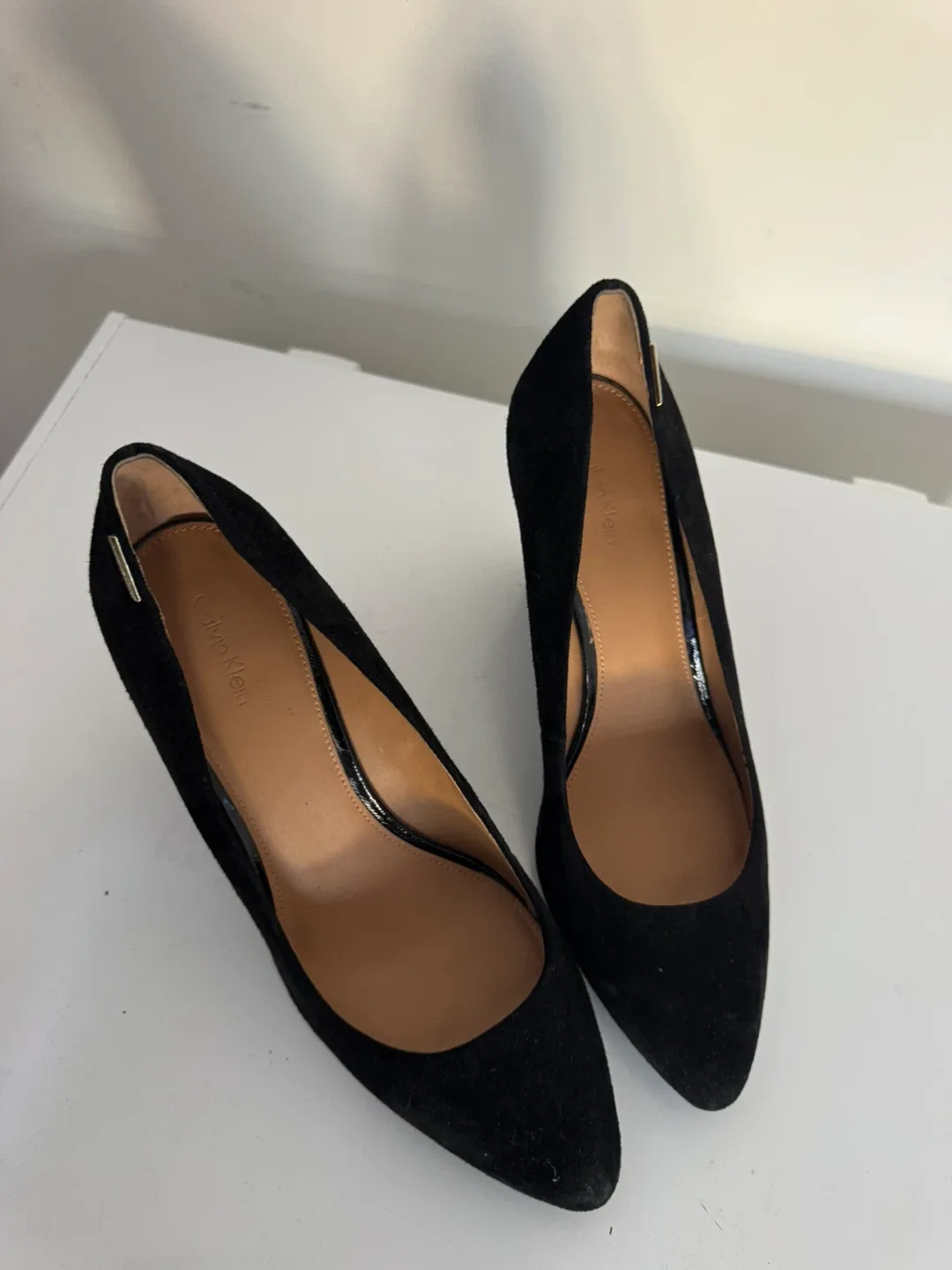 Calvin Klein Black Suede Wedge Heels, Size 8