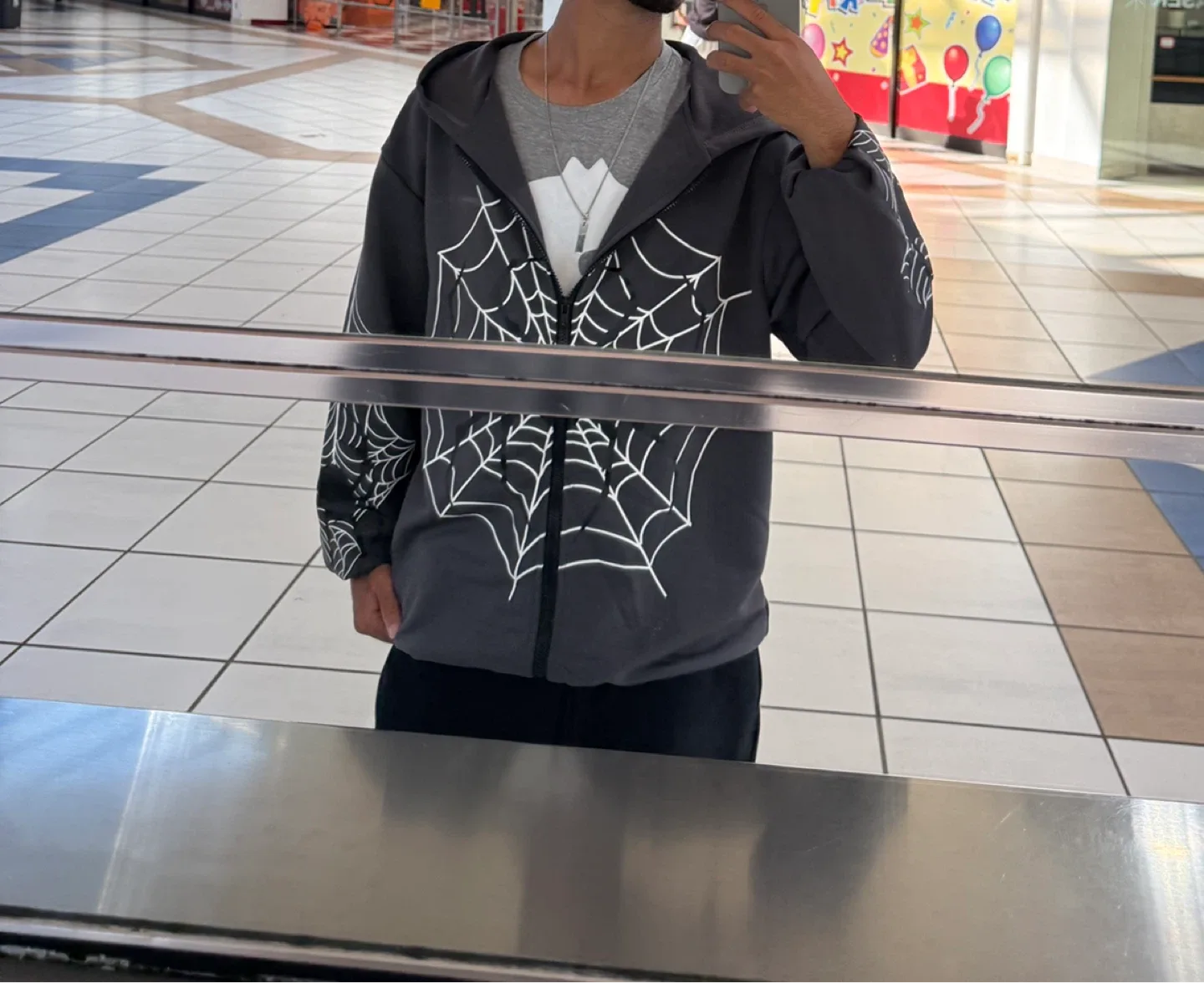 Spider Web Zip-Up Hoodie - Grey