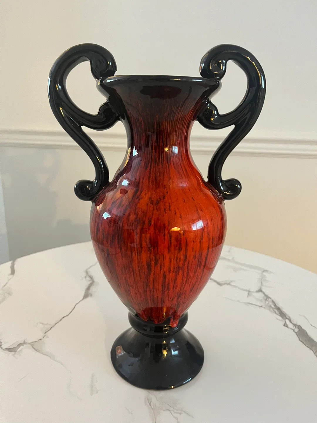 Decorative Red & Black Vase with Handles