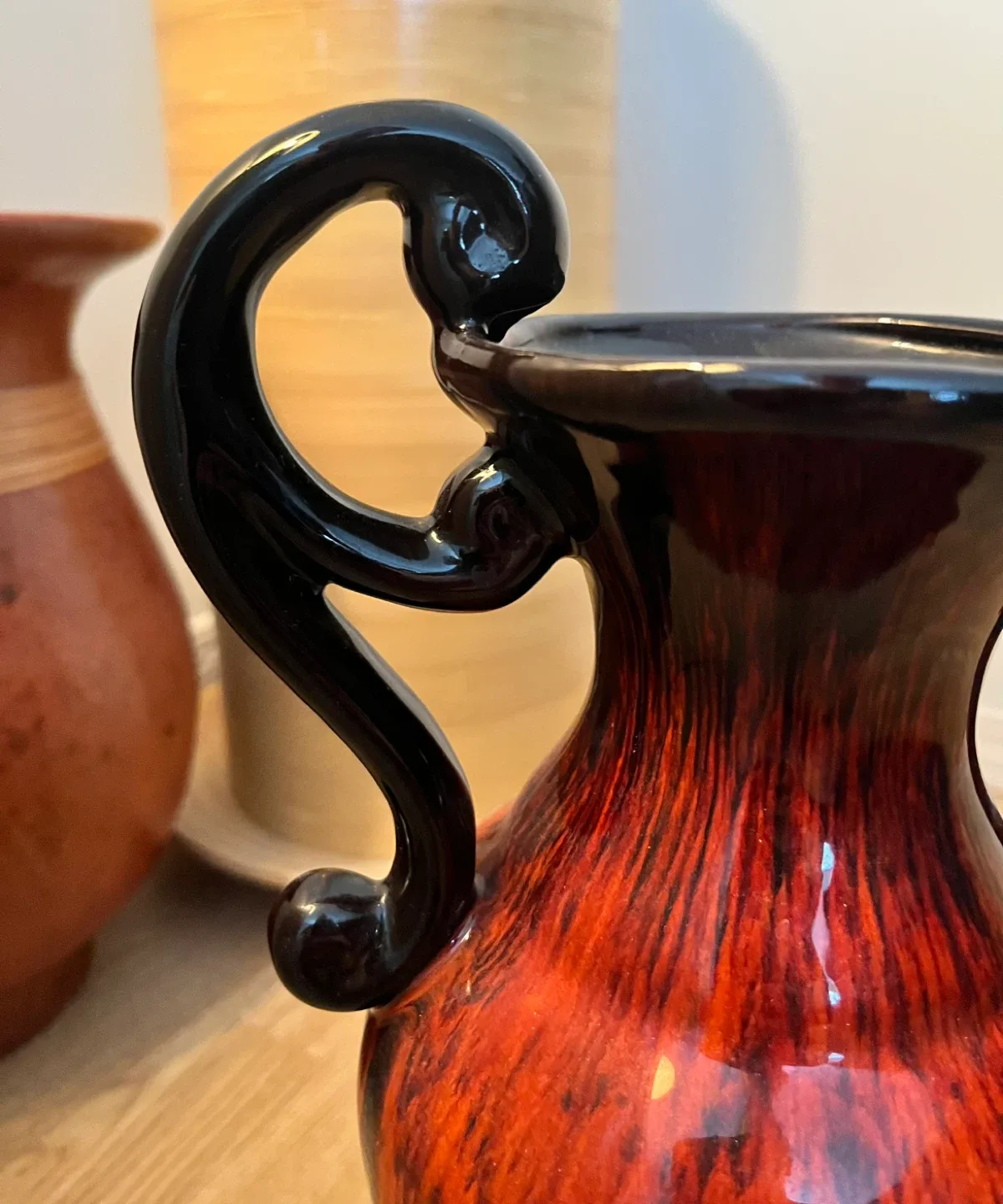 Decorative Red & Black Vase with Handles image indicator(3)