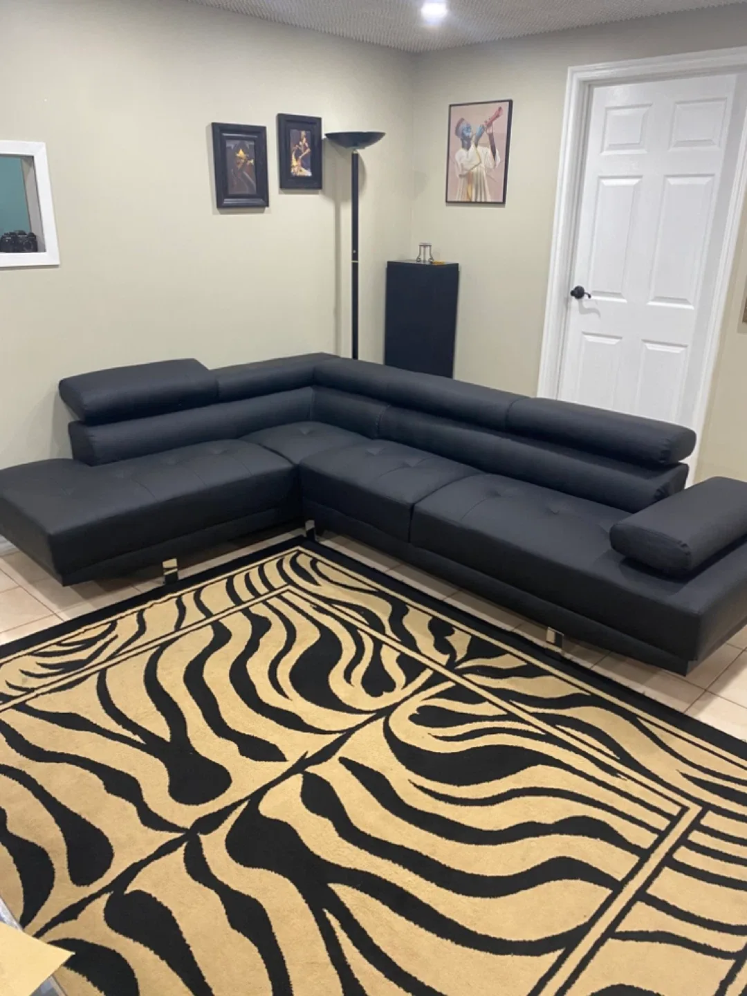 Black Leather-Look Sectional Sofa