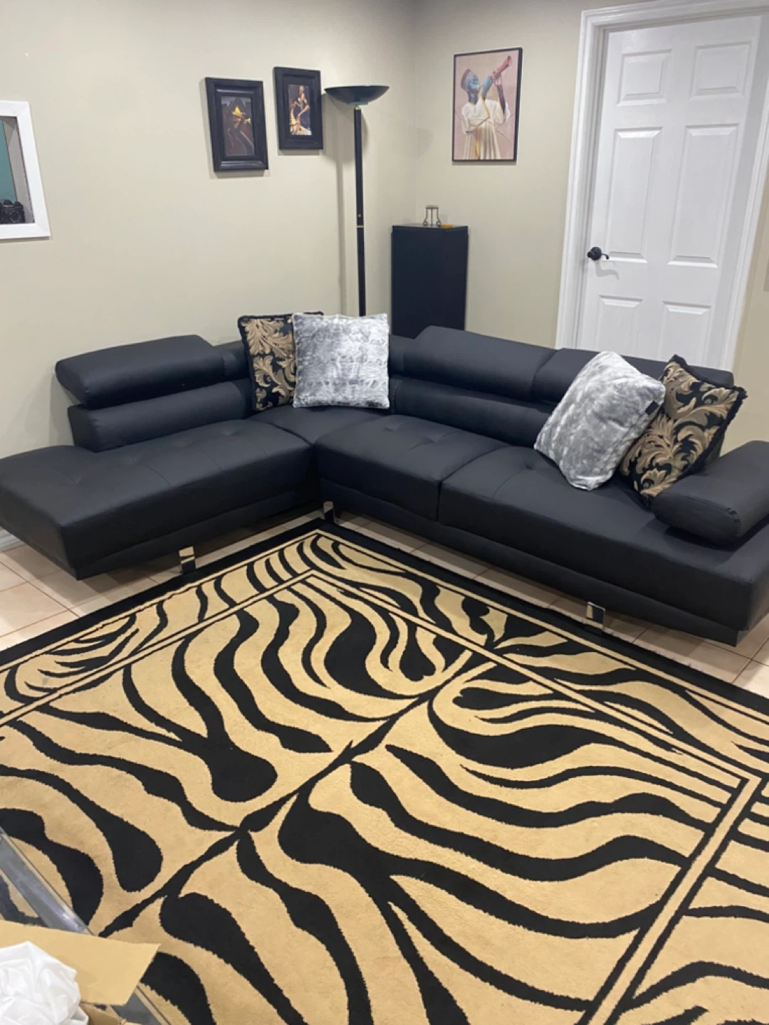 Black Leather-Look Sectional Sofa - photo 3