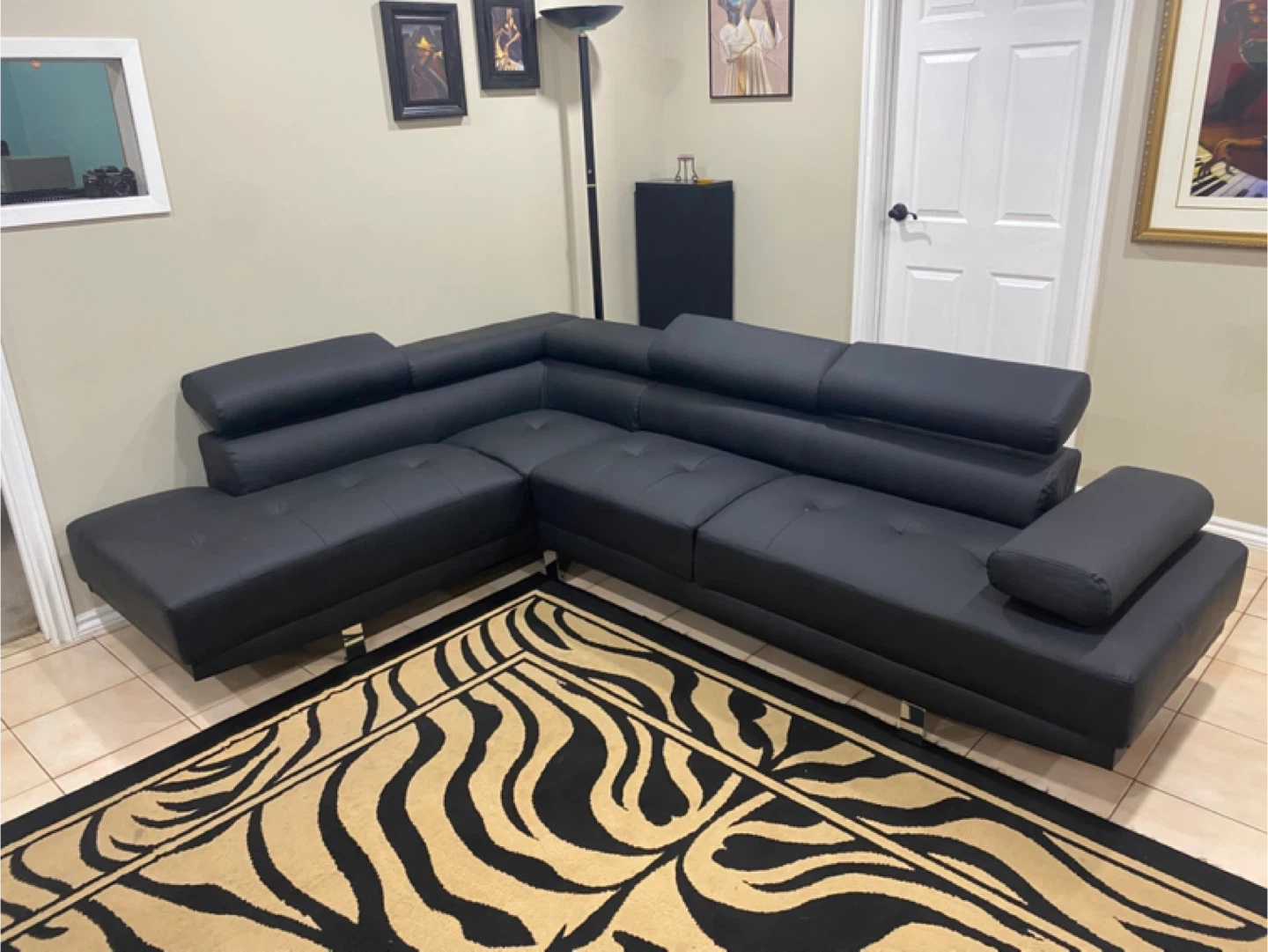 Black Leather-Look Sectional Sofa - photo 2