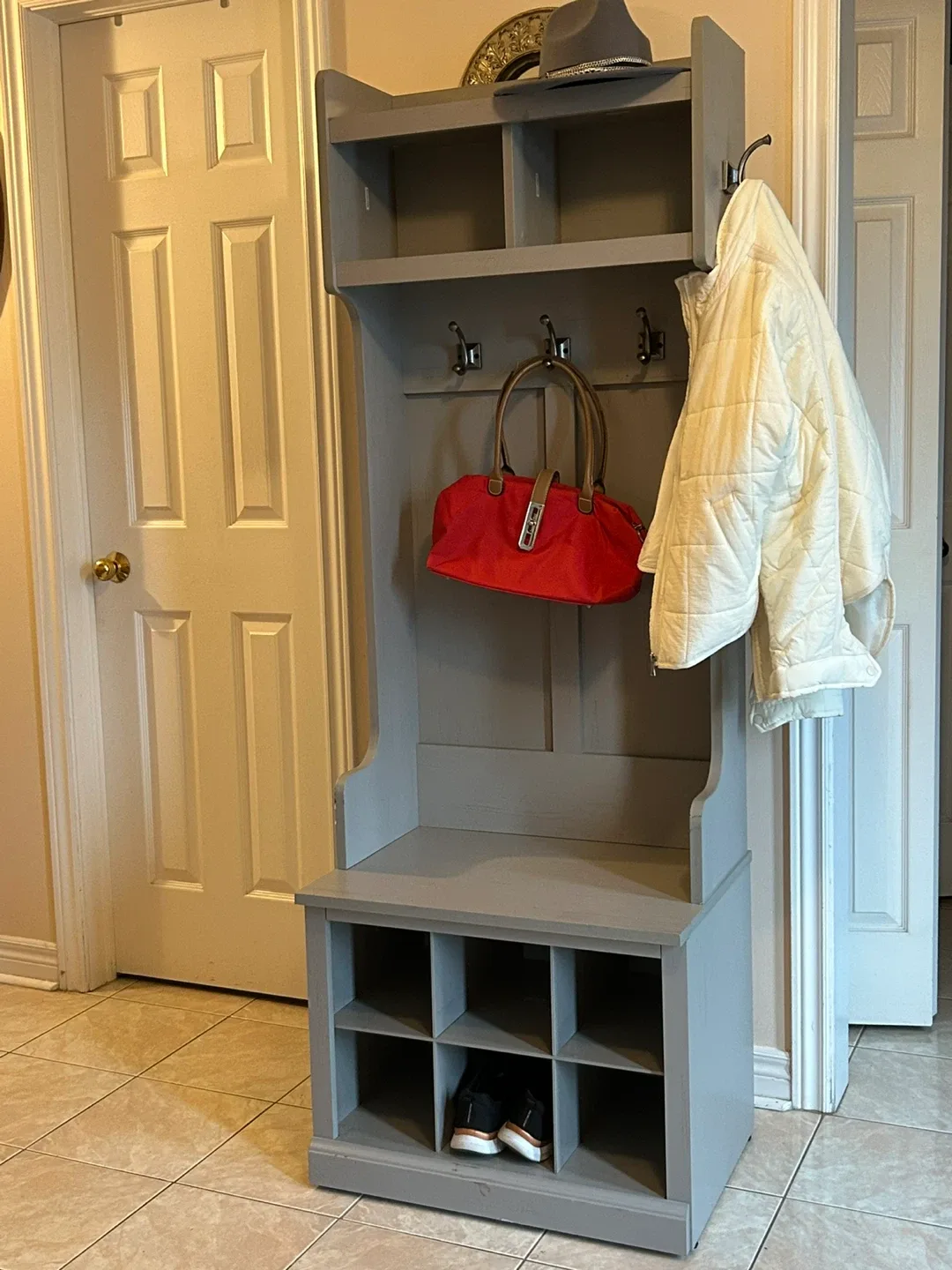 Grey Entryway Hall Tree with Bench