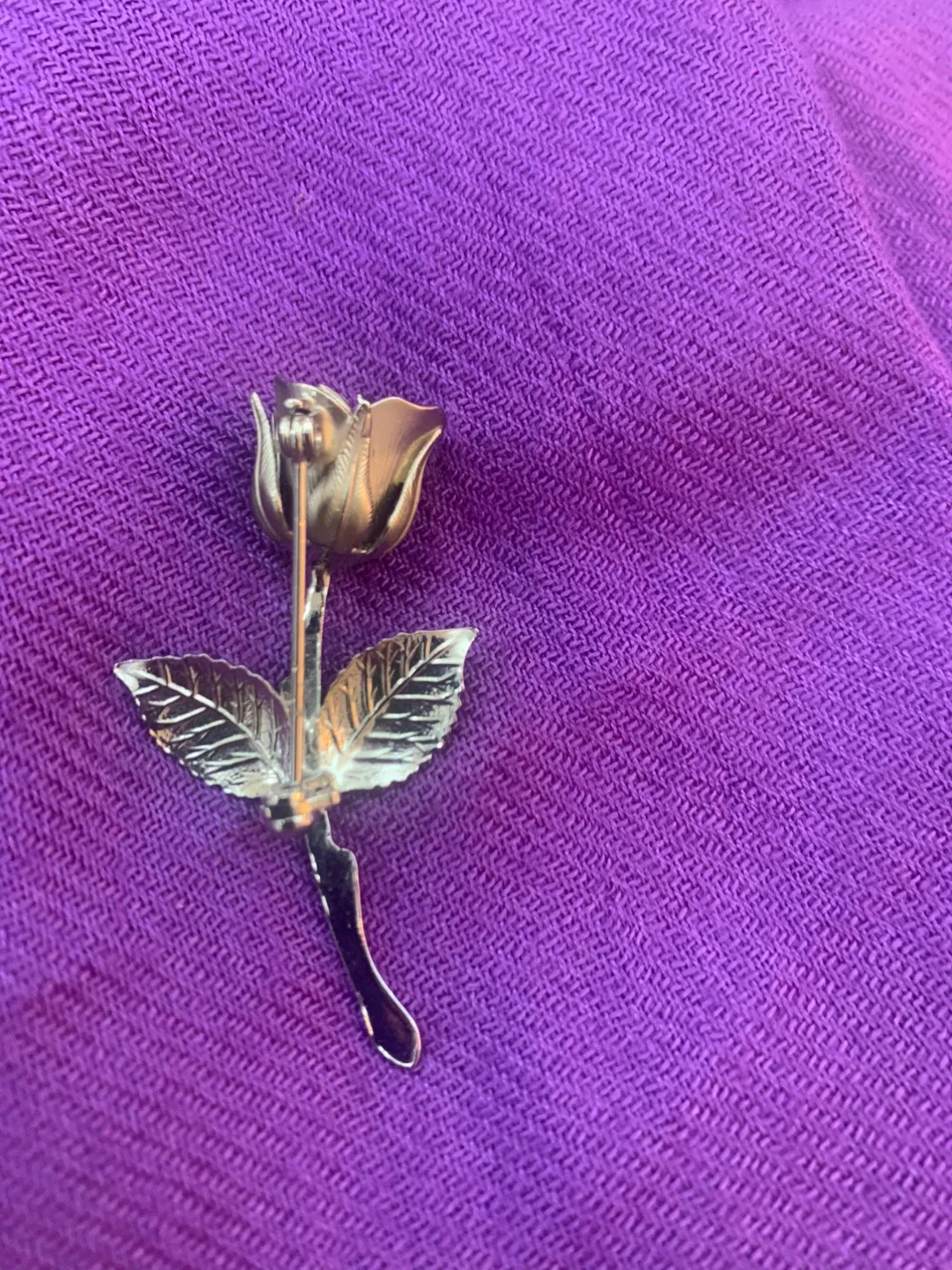 Vintage Brushed Silver Christmas Rose Brooch Pin image indicator(2)