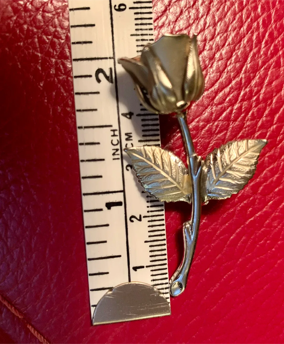 Vintage Brushed Silver Christmas Rose Brooch Pin image indicator(5)