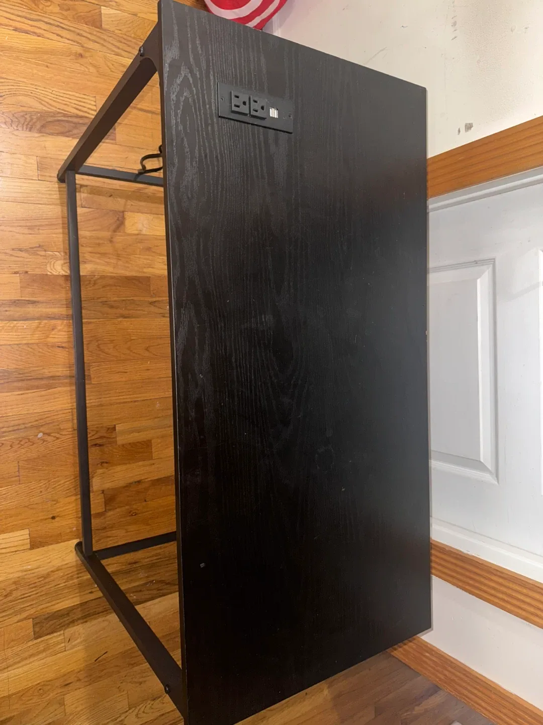 Black Desk with Built-in Power Outlet