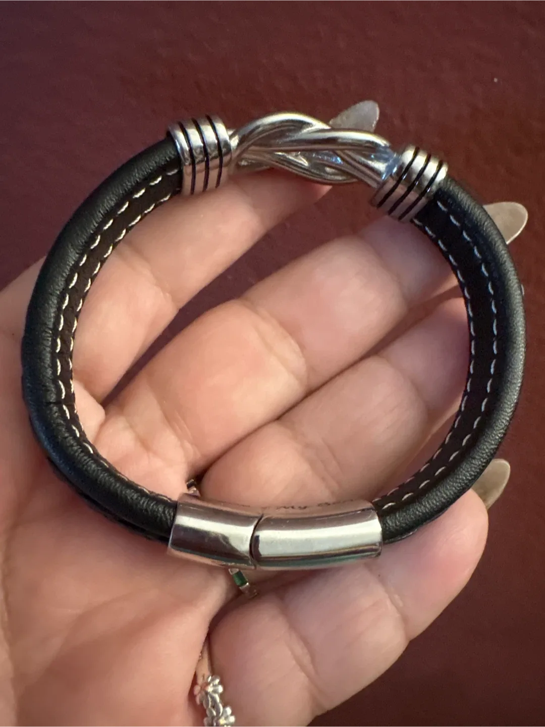 New Love My Son silver & Black Leather Bracelet image indicator(4)