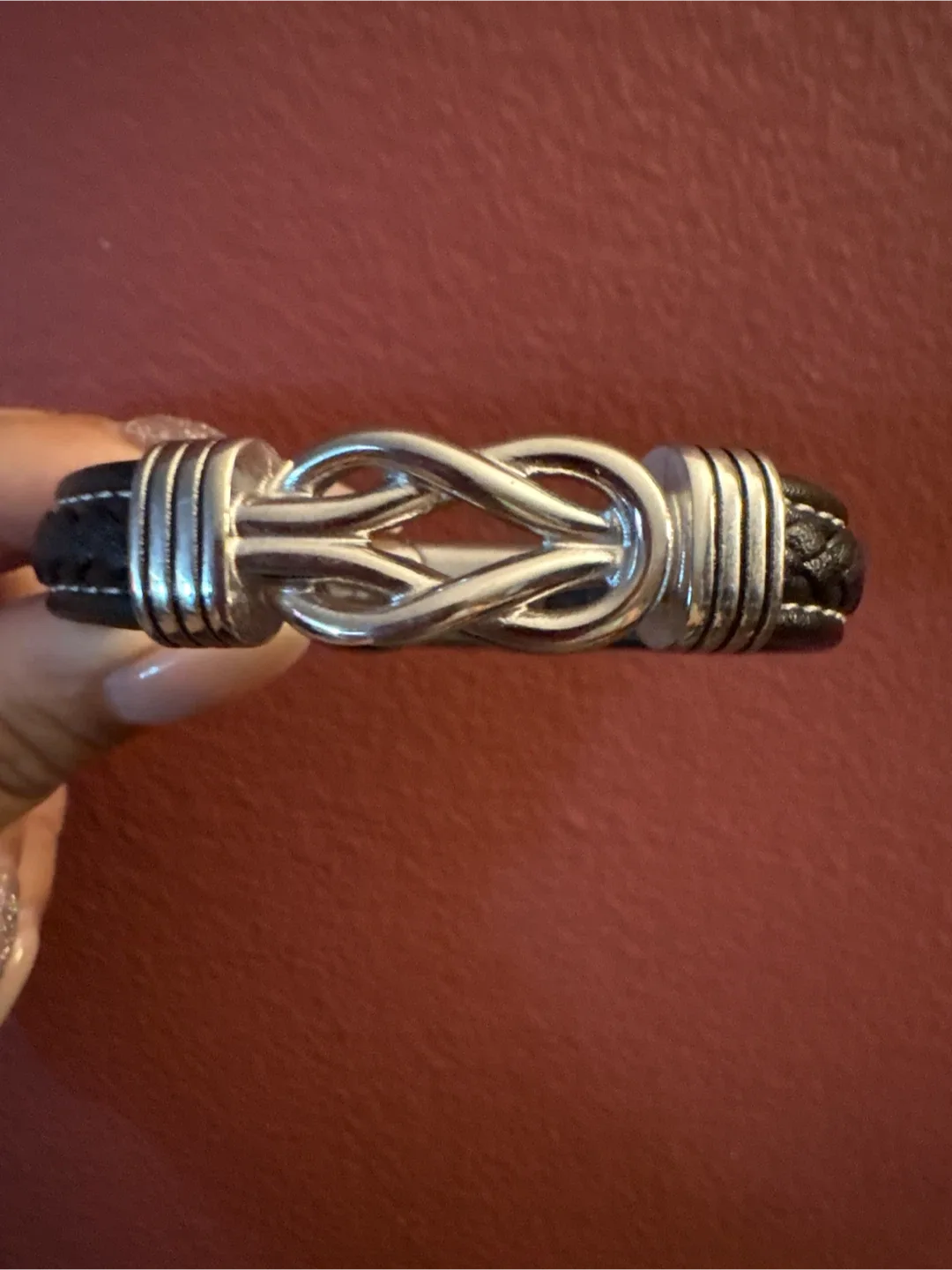 New Love My Son silver & Black Leather Bracelet image indicator(3)