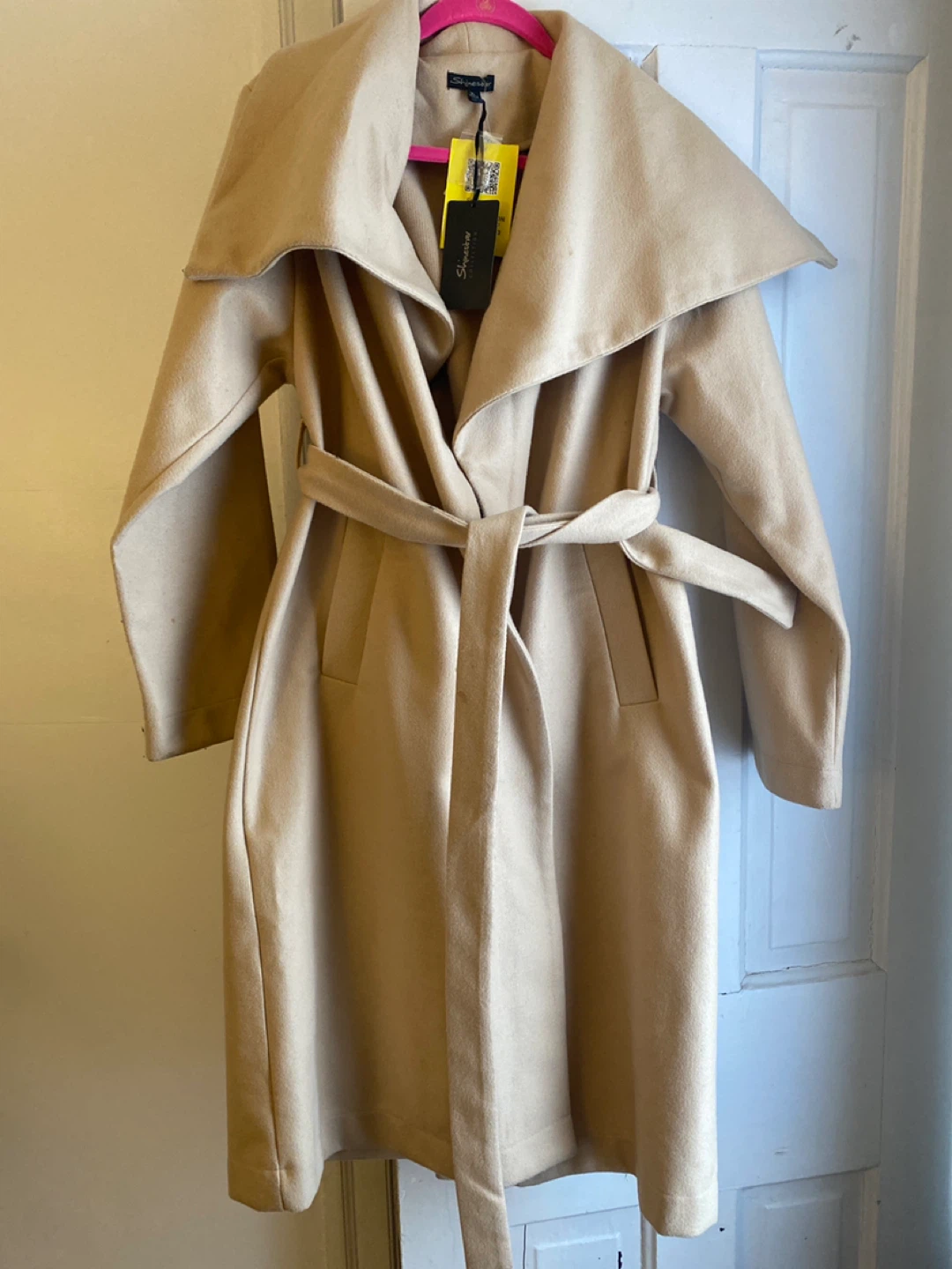 Ladies polyester Wrap Belted Coat - Khaki, XL