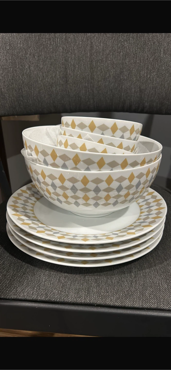 Bowl and Plate Set with Diamond Pattern Dinner set