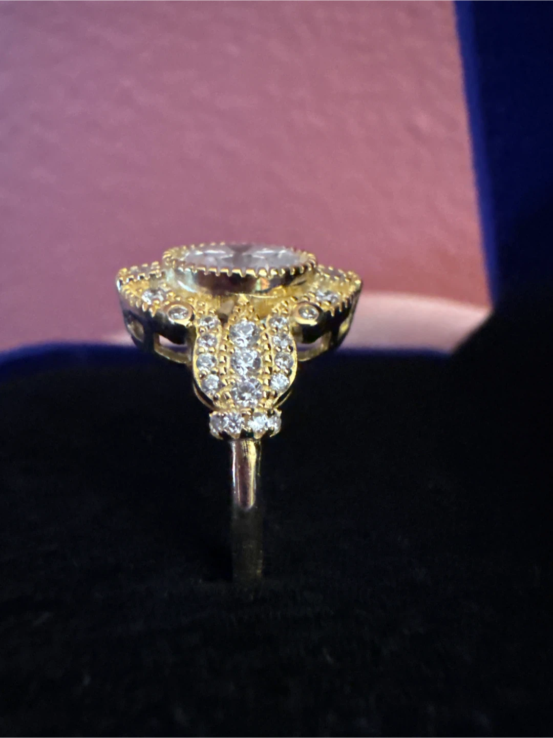 New Genuine 2 Carat egg Moissonite Gold Ring with Stones - photo 4