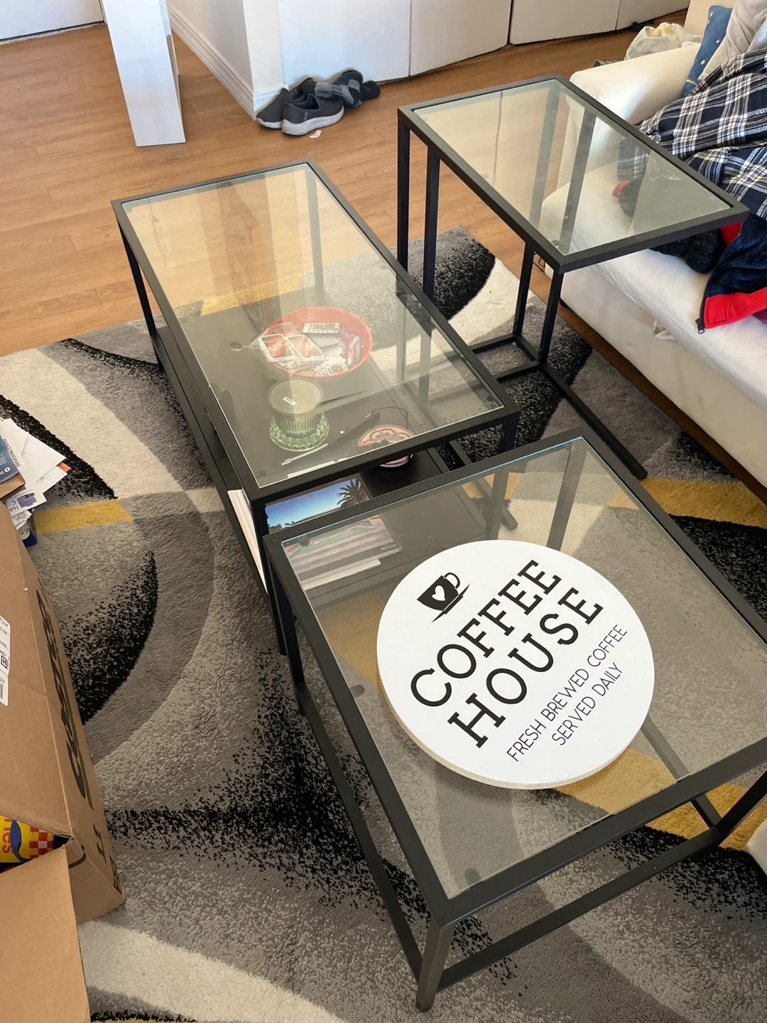 3 piece Glass Top Coffee Table Set - Black Frame - photo 3