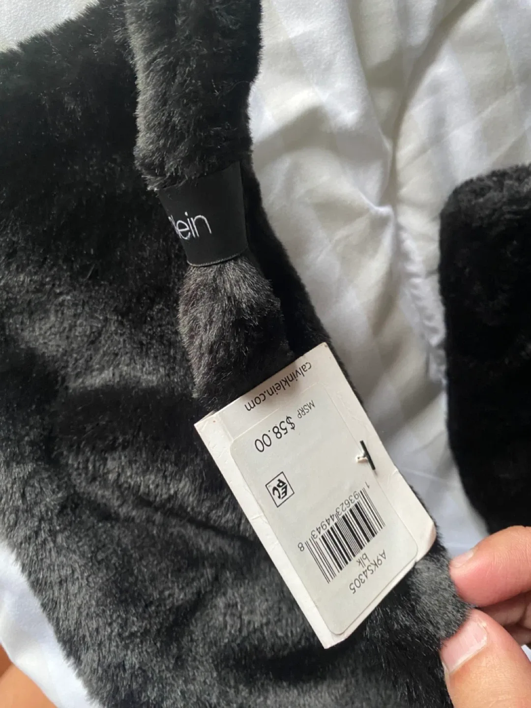 New Calvin Klein Black Faux Fur Scarf image indicator(5)