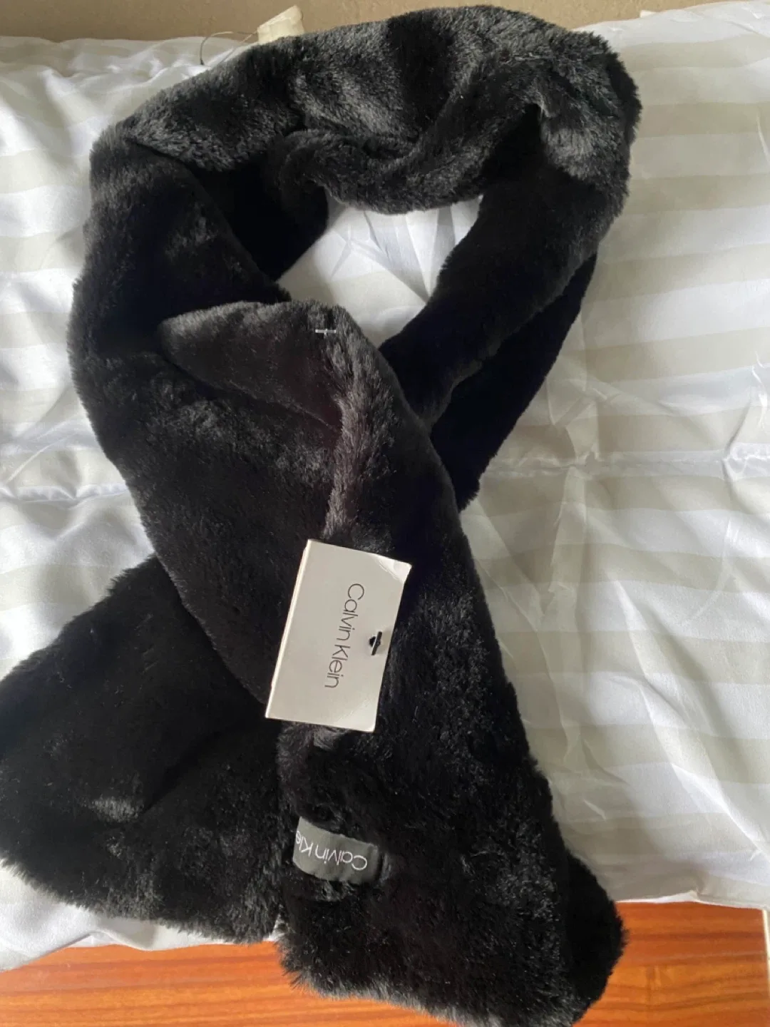 New Calvin Klein Black Faux Fur Scarf