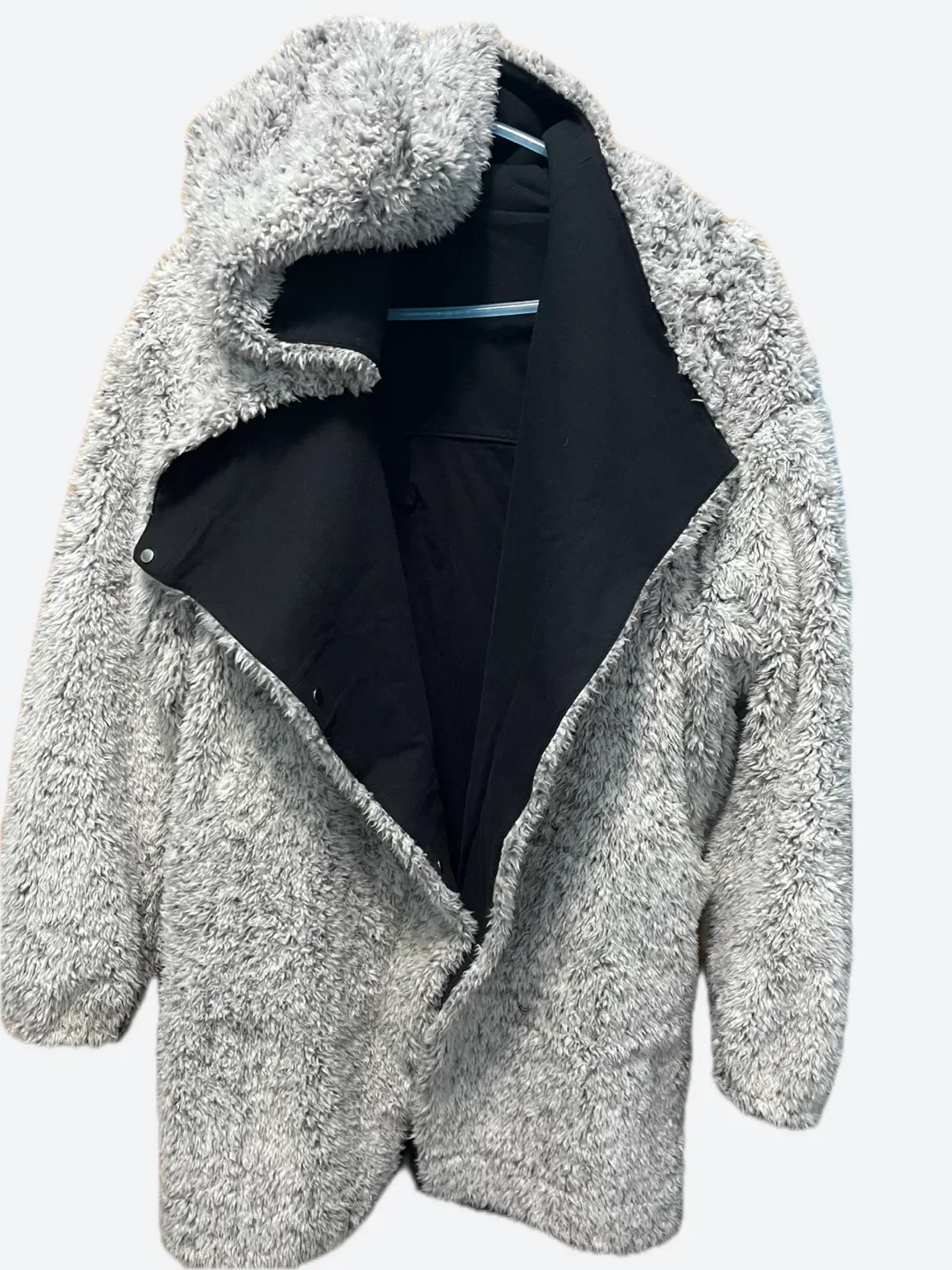 Fuzzy Grey & Black Reversible Hooded Jacket