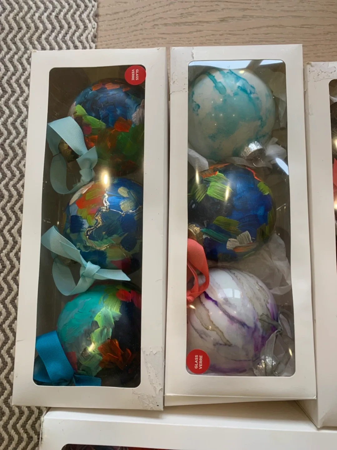Hand Painted Glass Christmas Ornaments - Set of 3