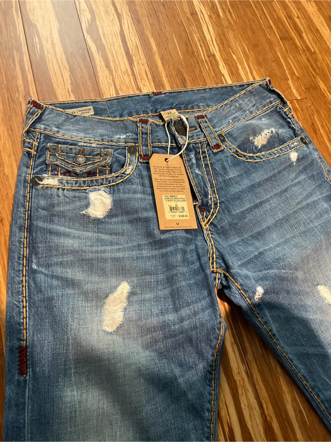 True Religion Ricky W Flap Super T Jeans Size 32 image indicator(3)