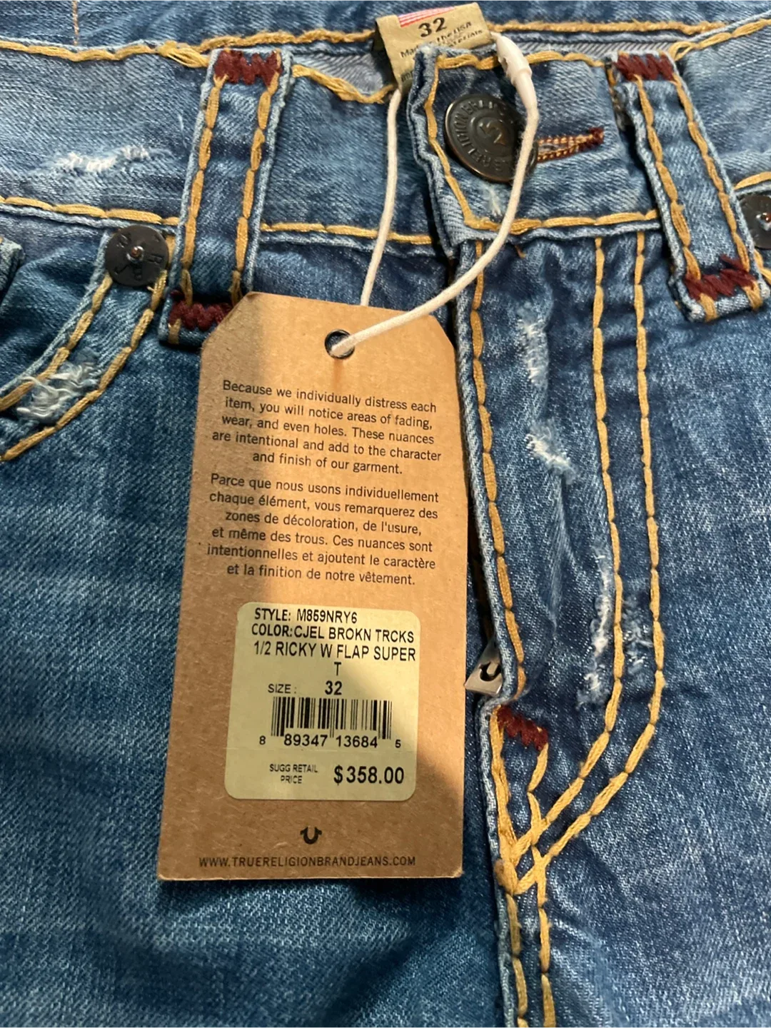 True Religion Ricky W Flap Super T Jeans Size 32 image indicator(2)