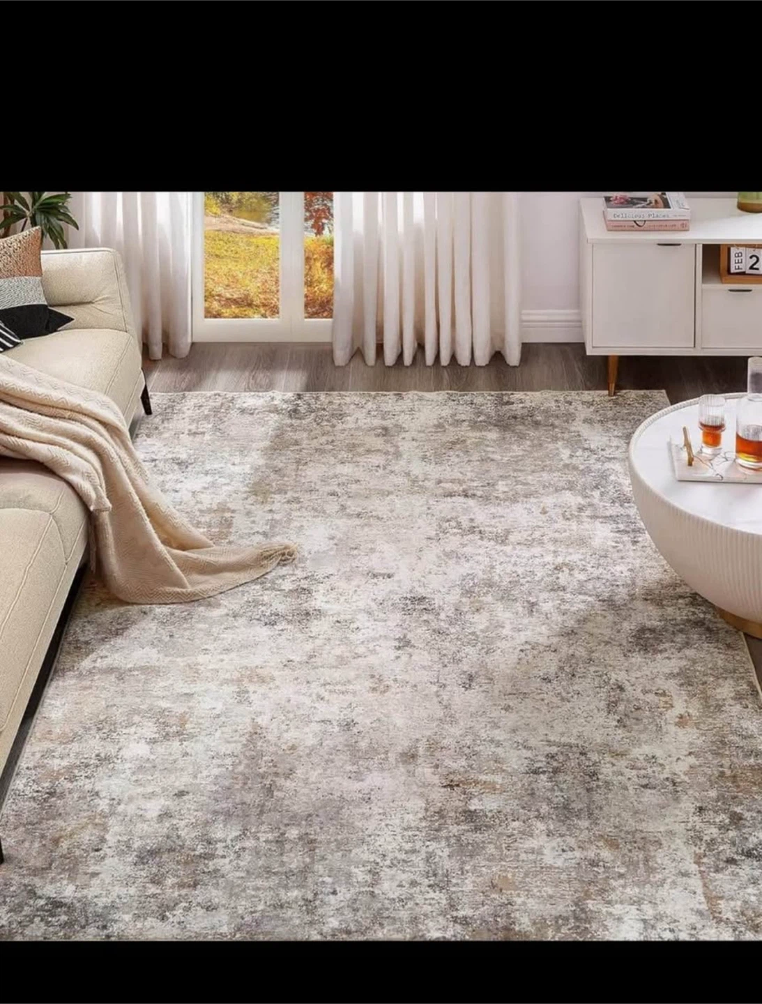 9x12 ft Area Rug Thickened - Washable Neutral- Brown grey - photo 2