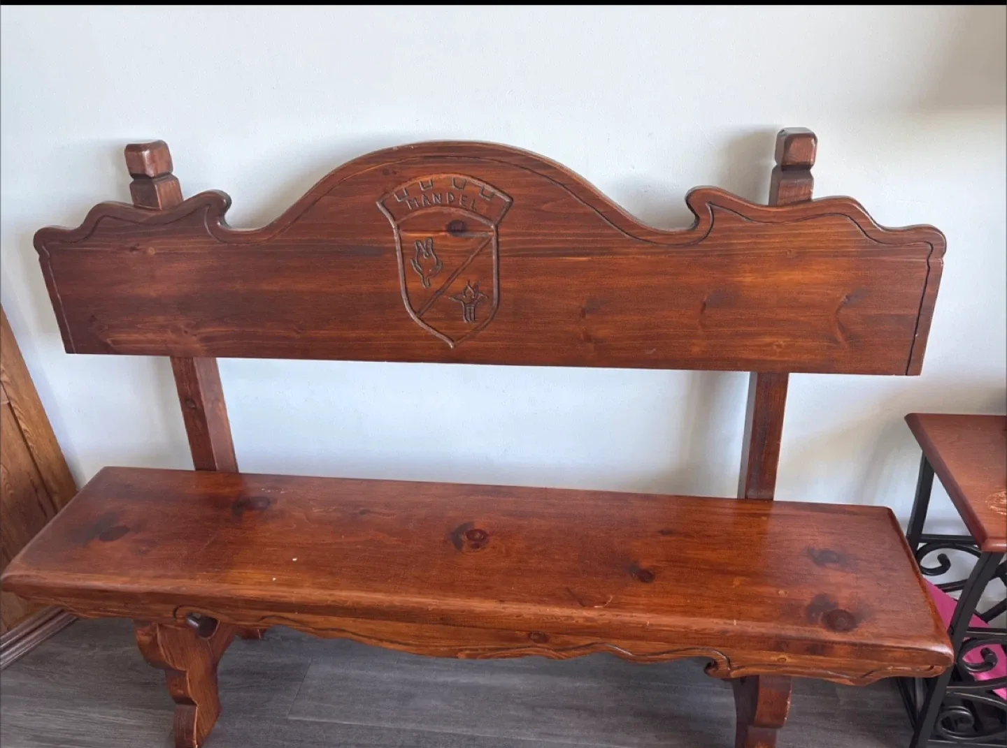 Vintage Wooden Bench with Carved Detail