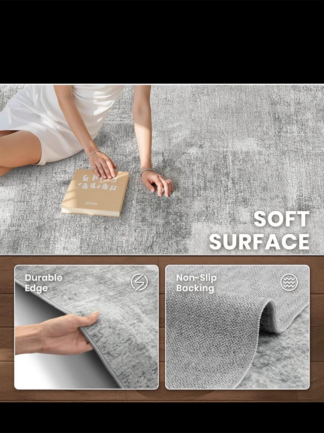 9x12 Area Rug Non-Slip Backing Washable,Stain Resistant, grey image indicator(4)