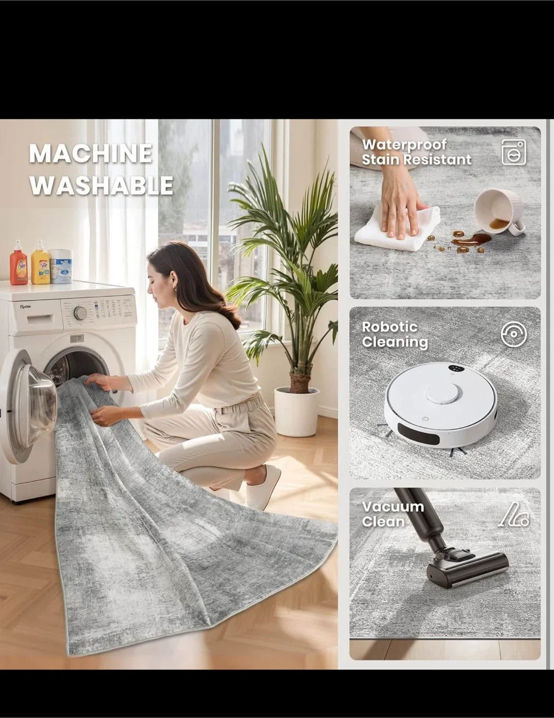 9x12 Area Rug Non-Slip Backing Washable,Stain Resistant, grey image indicator(2)