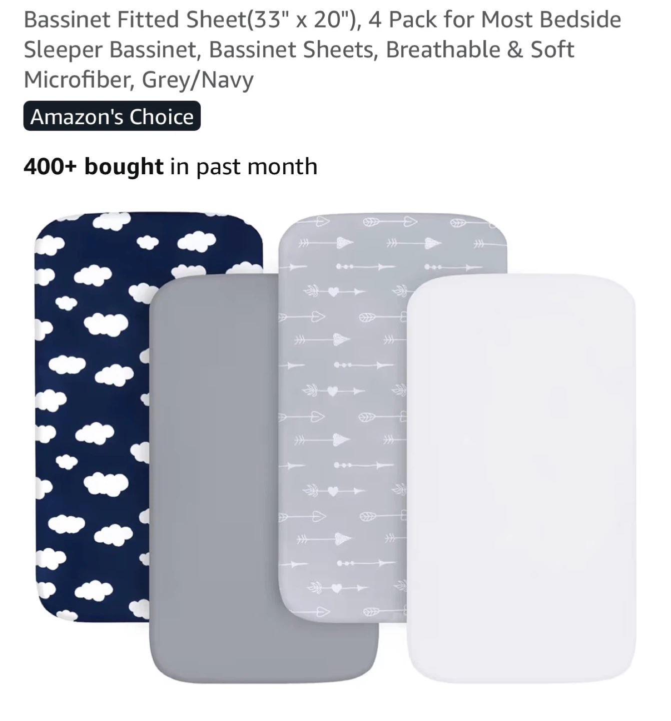 Bassinet Fitted Sheets (33" x 20") - 4 Pack