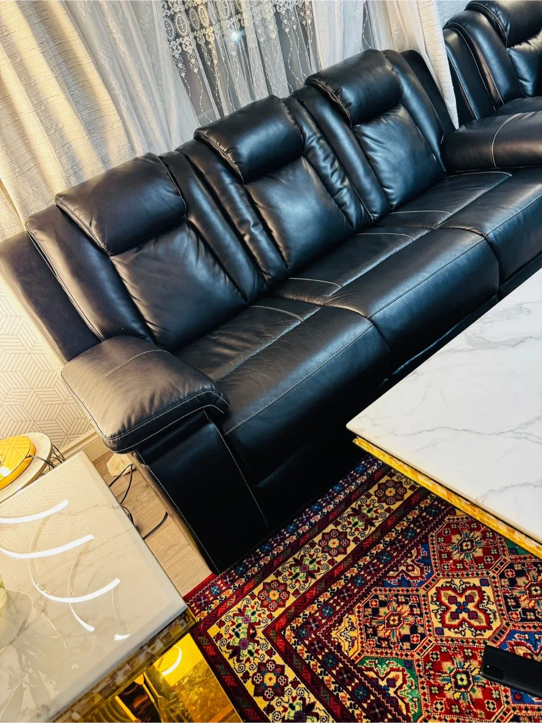 Black Leather Reclining Sofa Set image indicator(2)