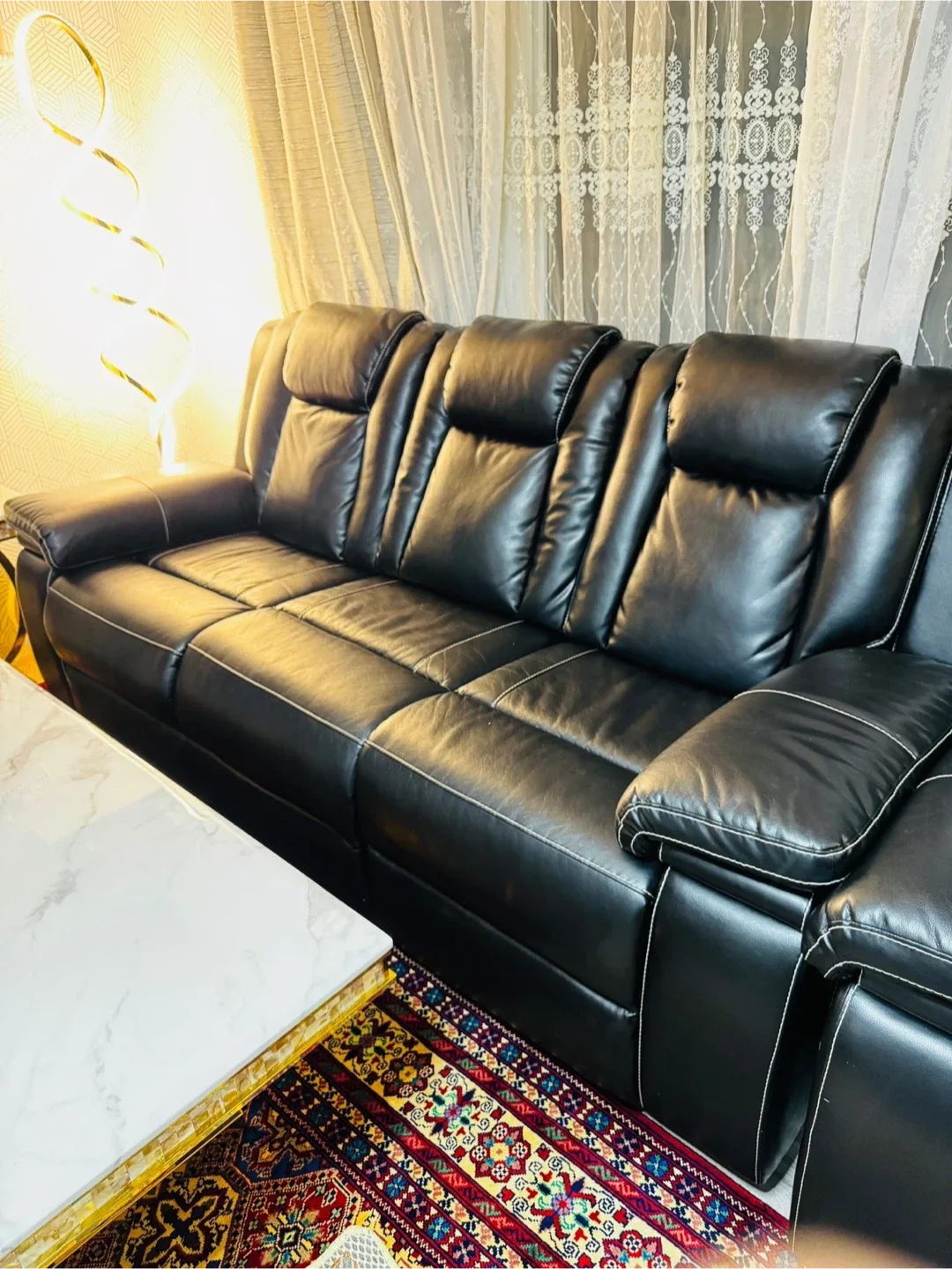 Black Leather Reclining Sofa Set