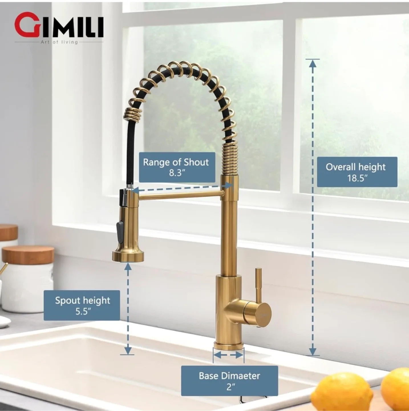 New Spring Kitchen Faucet with Pull Down Sprayer Brushed Gold image indicator(3)