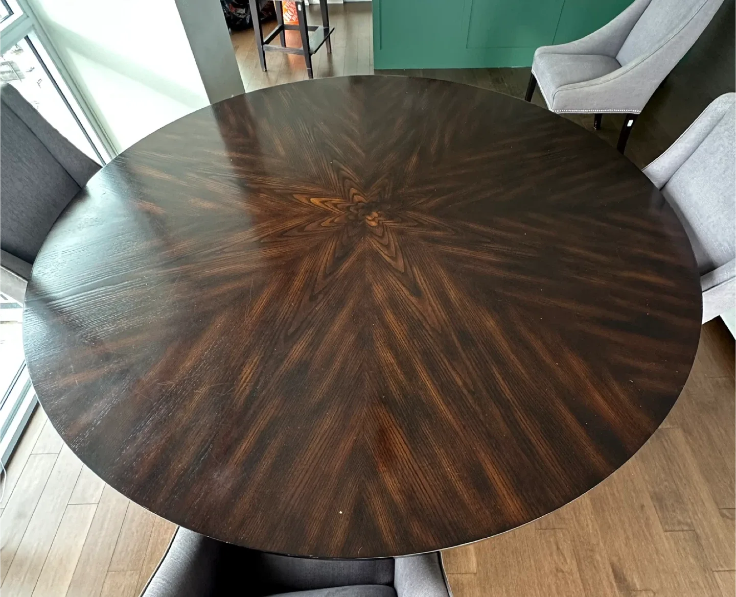 72” solid walnut dining room table + 6 chairs image indicator(6)