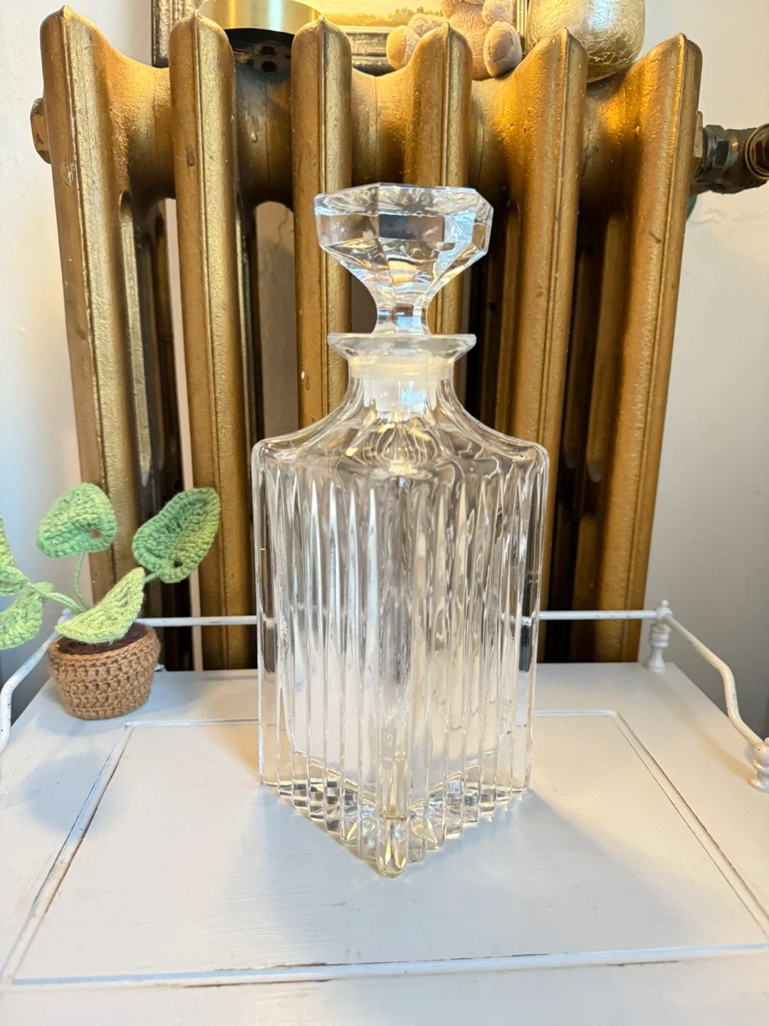 Square modern geometric cut glass decanter