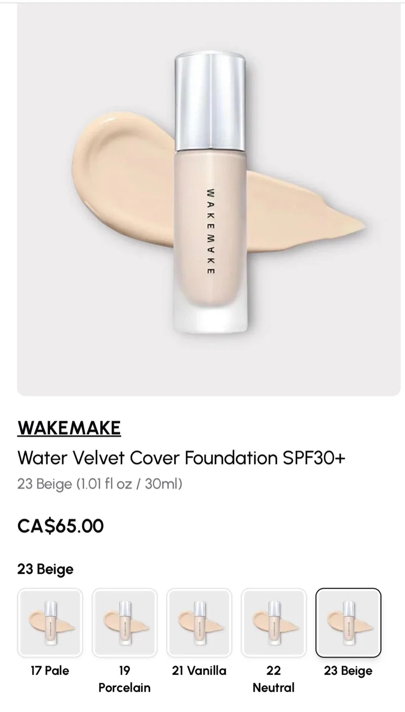 WAKEMAKE Water Velvet Cover Foundation SPF30+ 23 Beige image indicator(2)