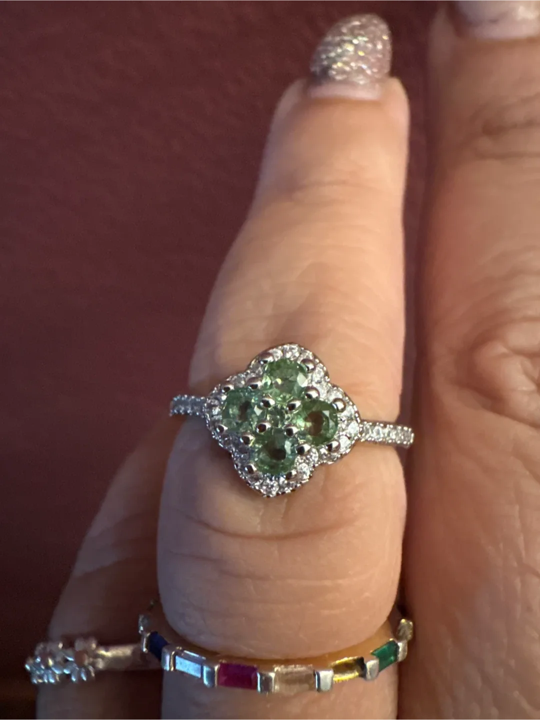 New silver Green peridot  Clover Ring image indicator(3)