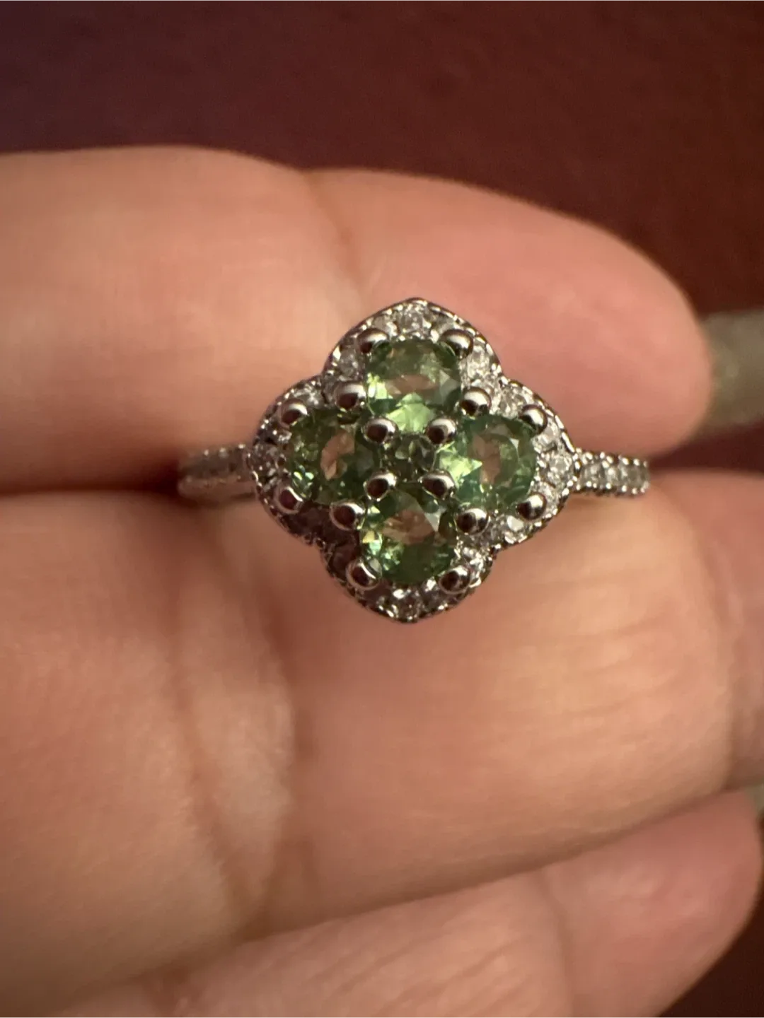 New silver Green peridot  Clover Ring image indicator(7)