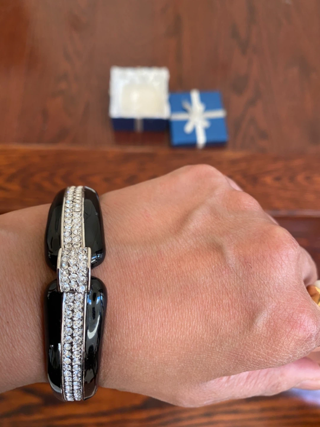 Black & Rhinestone Bangle Bracelet with Box - photo 3