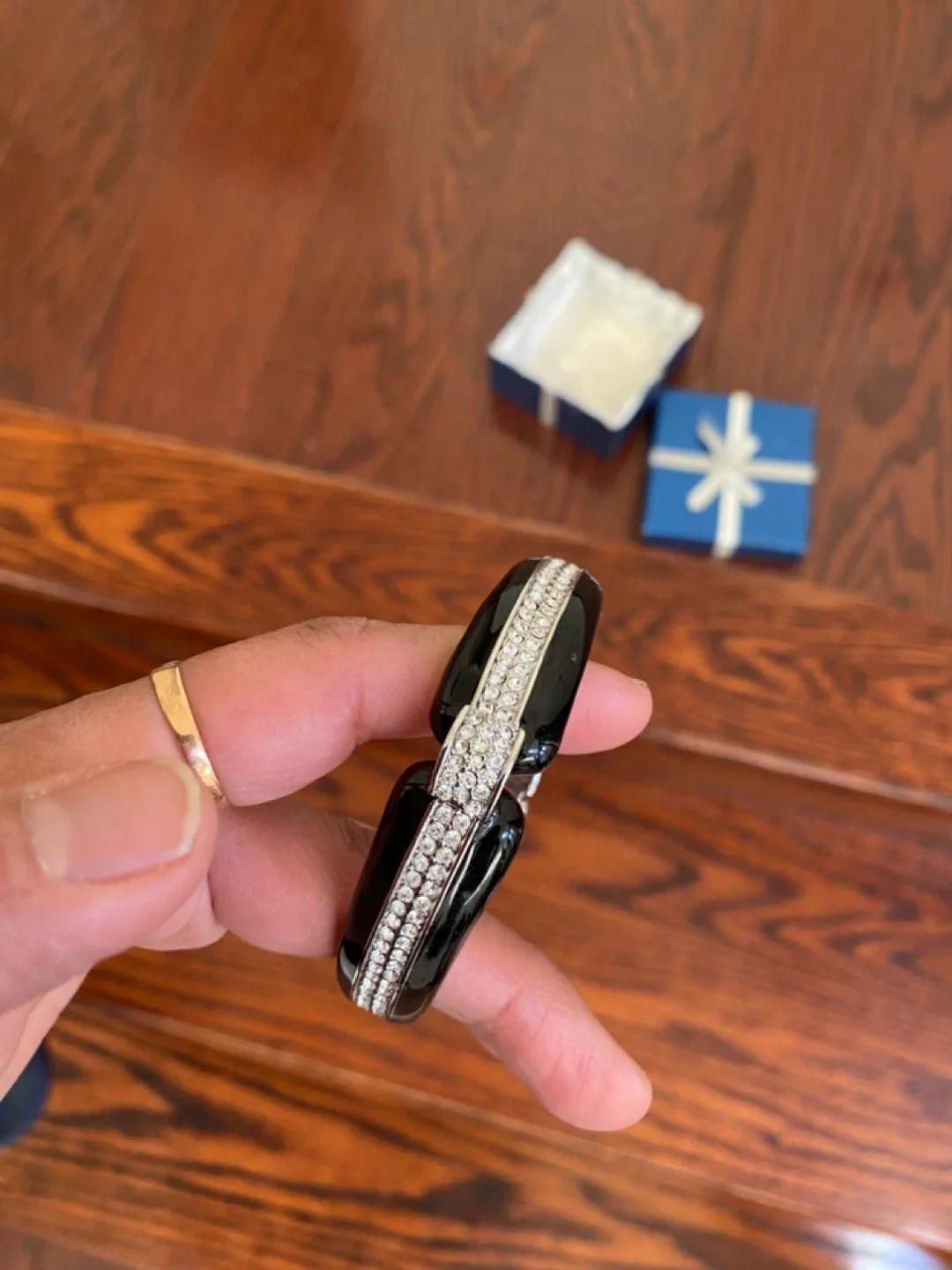 Black & Rhinestone Bangle Bracelet with Box image indicator(2)