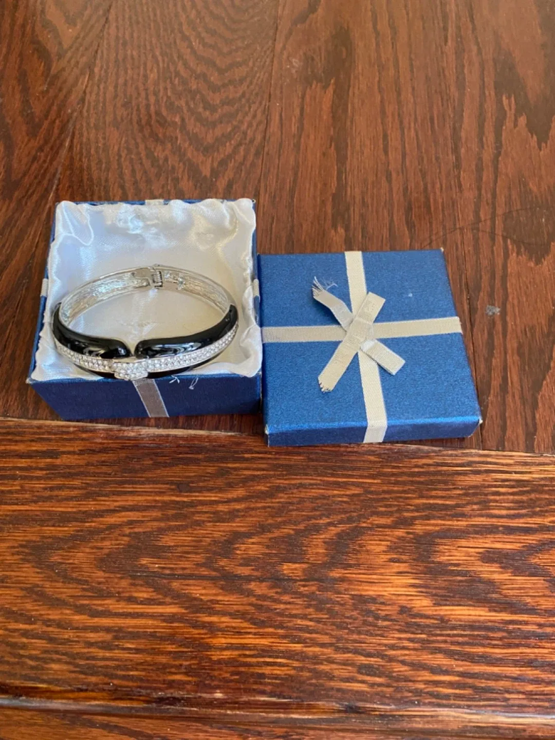 Black & Rhinestone Bangle Bracelet with Box