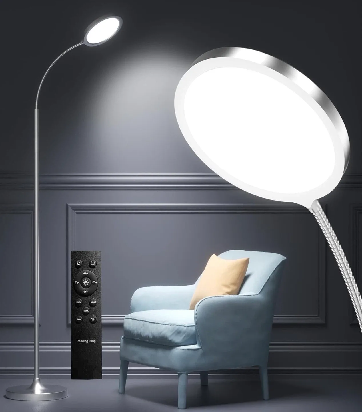 Silver LED Floor Lamp with Remote image indicator(6)