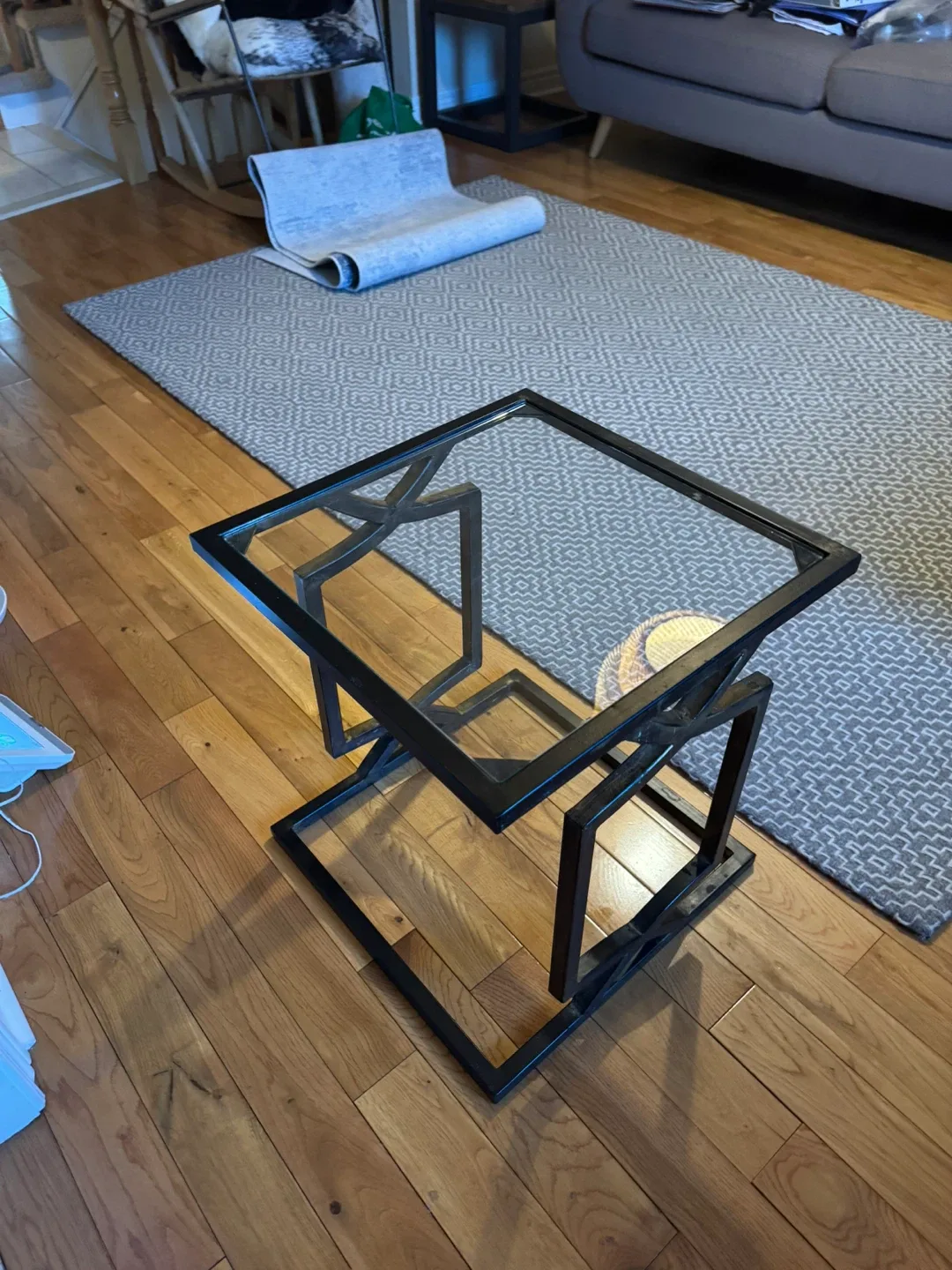Black Metal & Glass Side Table