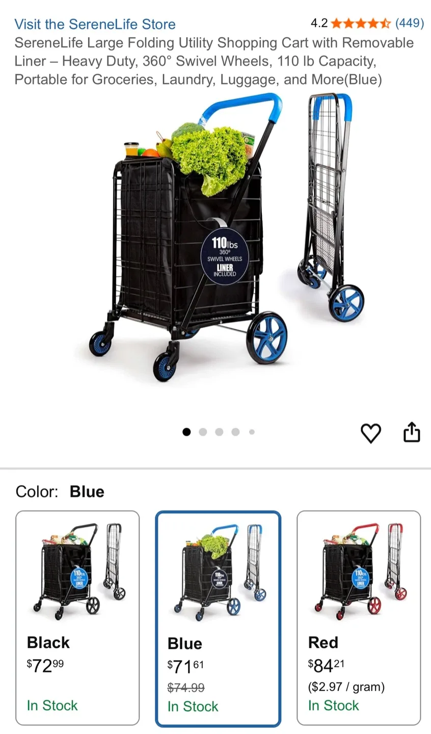 UNOPENED Folding Shopping Cart - Blue image indicator(3)