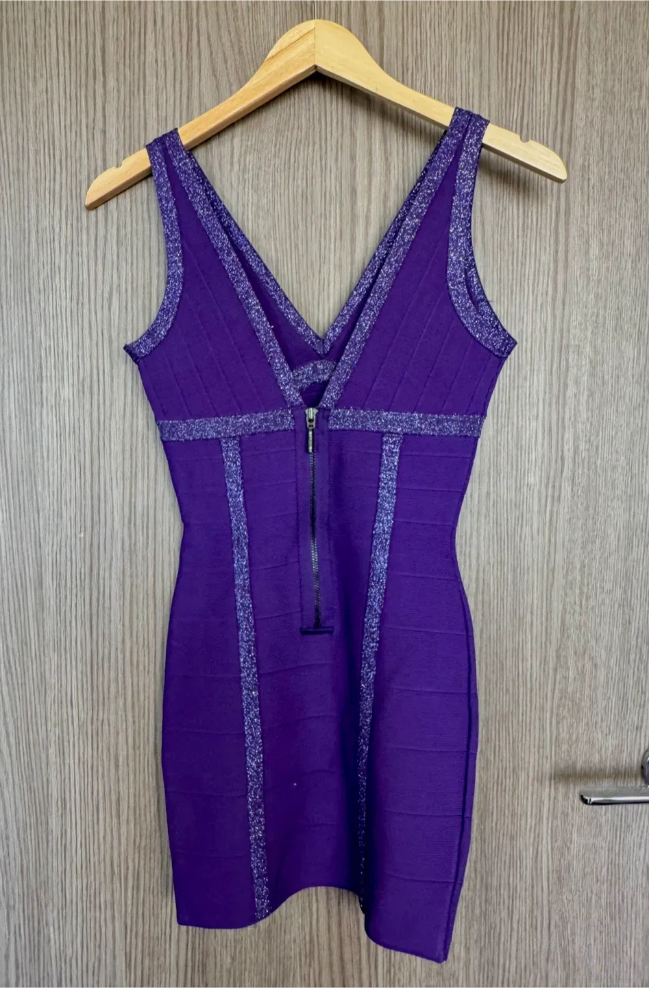 GUESS Purple Glitter-Trim Bandage Mini Dress image indicator(3)