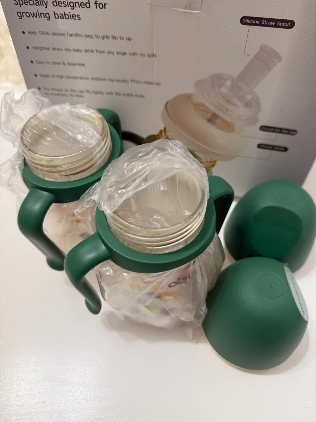 2 New Oberni PPSU Baby Water Cups, Green 8oz image indicator(3)