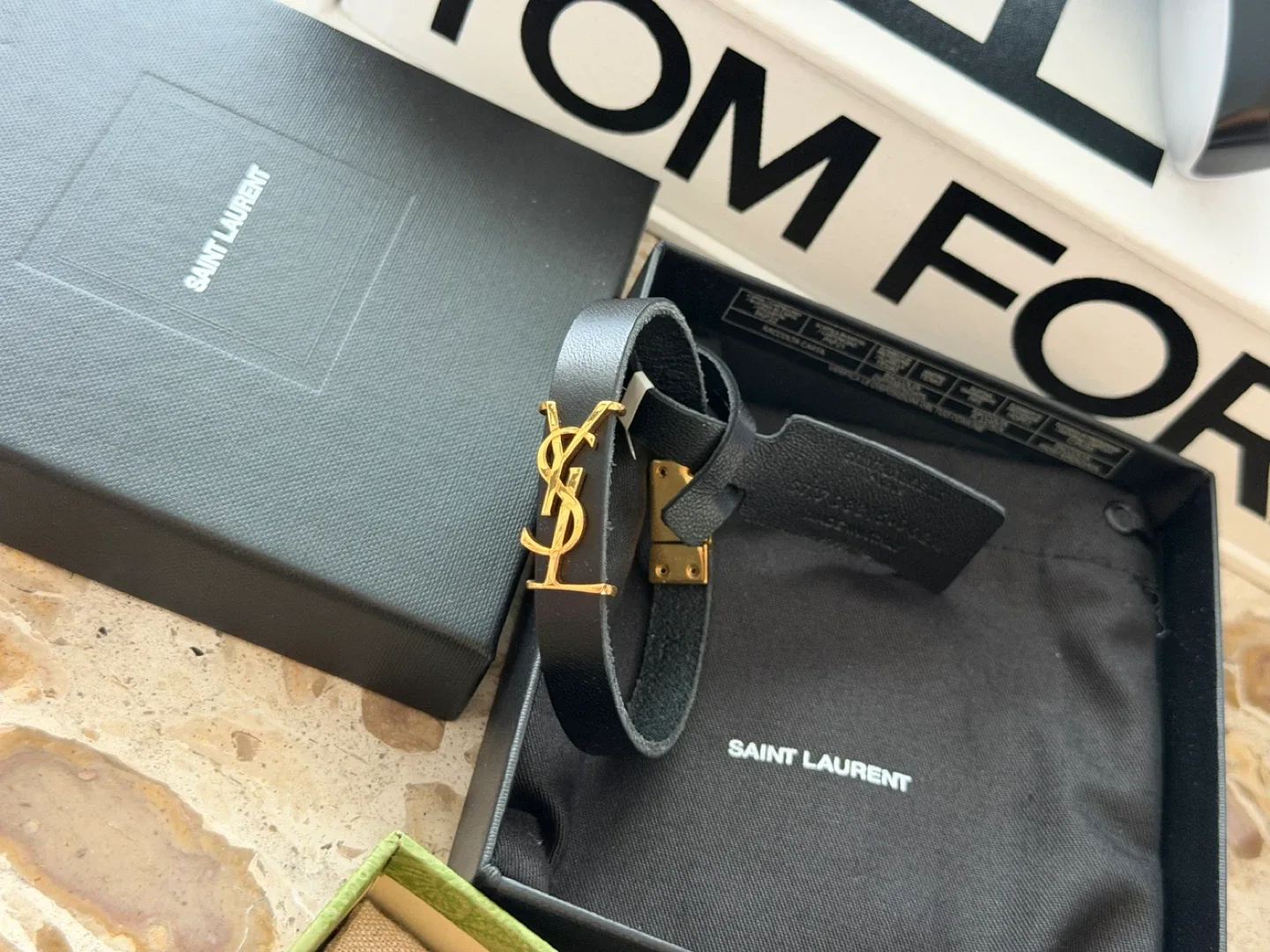 Saint Laurent YSL Black Leather Bracelet