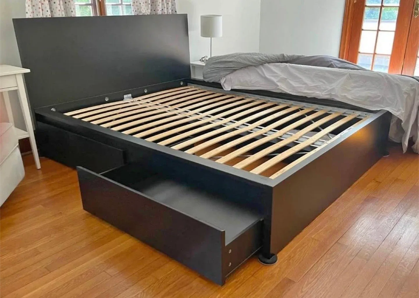 Black Bed Frame with Storage Drawers